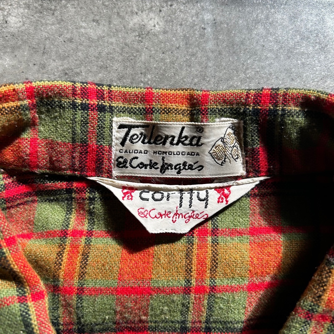 VINTAGE - 70s cortty ウールシャツ スペイン製 4 黄緑×オレンジ
