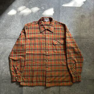 ヴィンテージ(VINTAGE)の70s cortty ウールシャツ スペイン製 4 黄緑×オレンジ(シャツ)