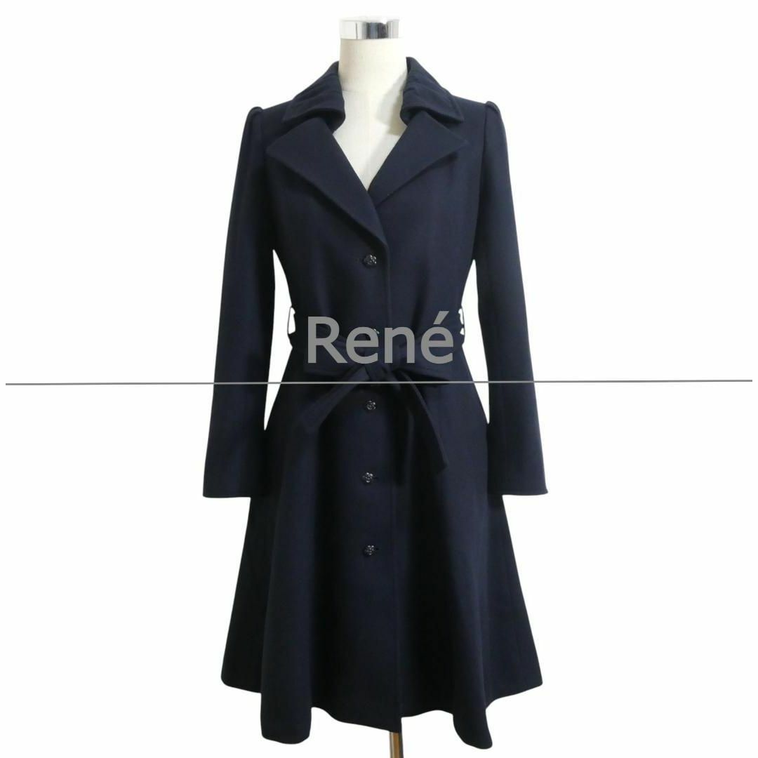 極美品 René ウール Aライン ウエストベルト フレア ロング 極美品 René ウール Aライン ウエストベルト フレア ロング