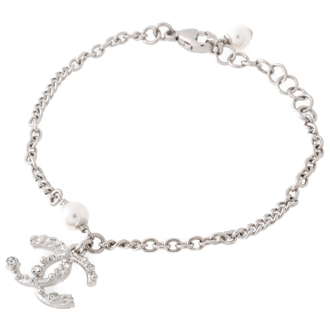 CHANEL - シャネル/CHANEL　ココマーク ブレスレット　C21 A　メタル/ラインストーン/パール　シルバー【中古】　B-156871