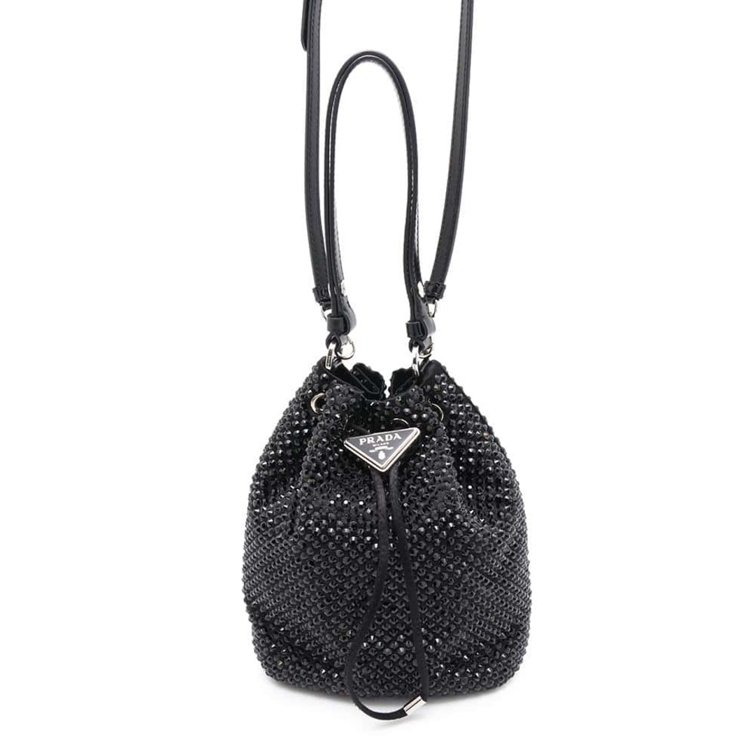 PRADA - プラダ ハンドバッグ クリスタル サテン ミニバッグ 1BE067 2AW PRADA 2wayショルダーバッグ 黒