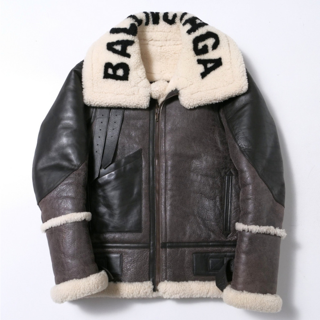BALENCIAGA - BALENCIAGA バレンシアガ ジャケット サイズ36 ボンバルディア シアリングジャケット ムートン レザージャケット ロゴ ボンバージャケット ブランド古着【中古】20241122/RA1964