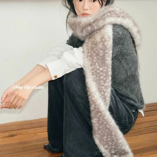 ホリデイ(holiday)のFeytiy ヒョウ柄 ファー ロング マフラー ショール ベージュ (マフラー/ショール)