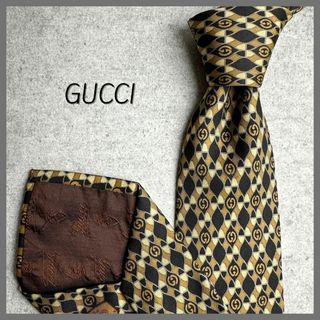 GUCCI - 良美品 GUCCI グッチ ネクタイ GG柄 総柄 シルク100% ブラウン系