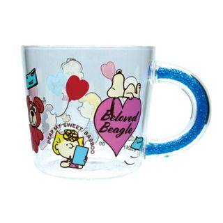 スヌーピー(SNOOPY)のスヌーピー ビーズインハンドルガラスマグ LOVE LETTER(ブルー) コップ SNOOPY(タンブラー)