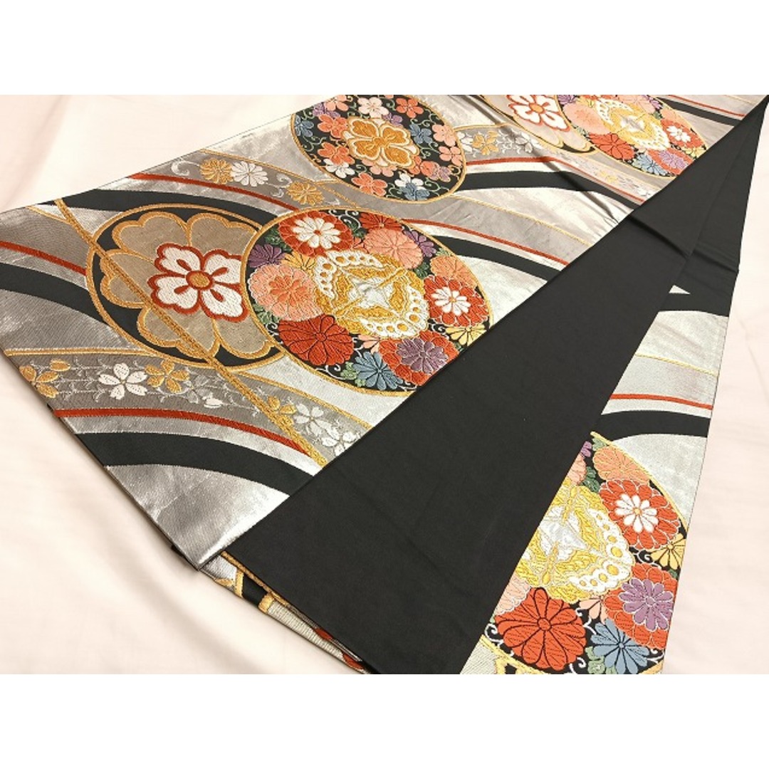 正絹 六通袋帯 花々文様 キラキラ マルチカラー 0402|着物・浴衣 正絹 六通袋帯 花々文様 キラキラ マルチカラー 0402|着物・浴衣