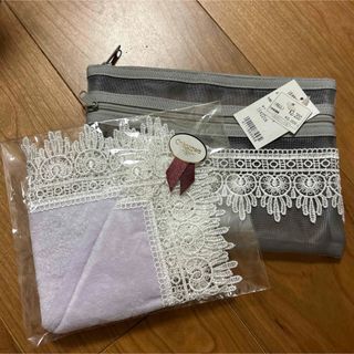 【新品】近沢レース  タオルハンカチ　メッシュポーチ　セット(ハンカチ)