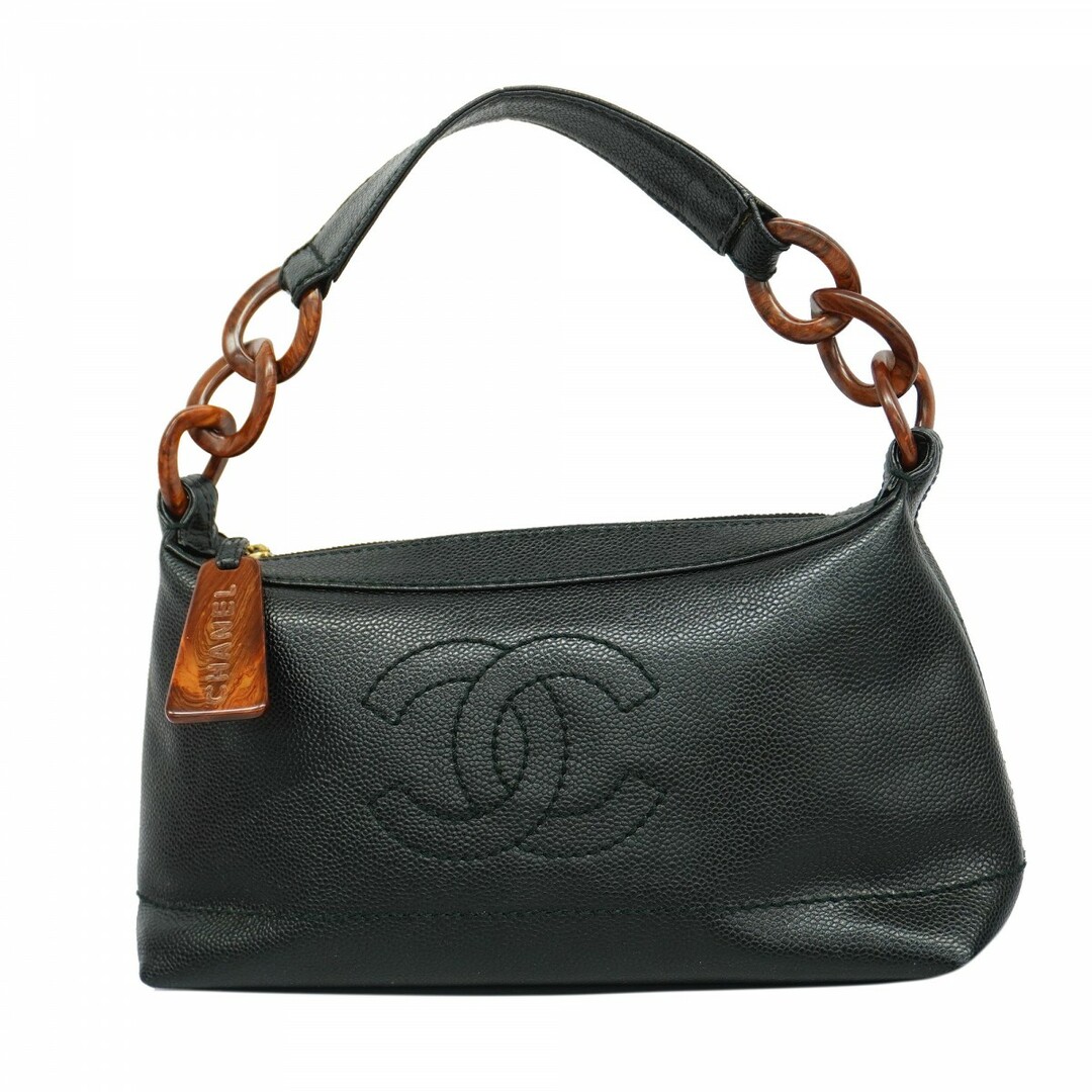 CHANEL - 【4td3815】シャネル ハンドバッグ キャビアスキン ブラック シャンパンゴールド金具【中古】レディース