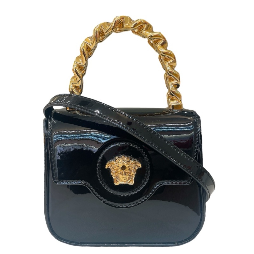 VERSACE - 　ヴェルサーチ VERSACE LaMedusaショルダーバッグ ブラック/GD金具 エナメル レディース ショルダーバッグ