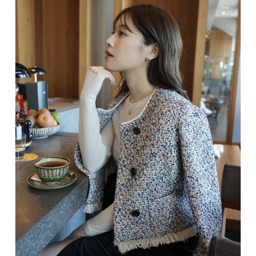laubeblanc tweed No collar jacket laubeblanc tweed No collar jacket
