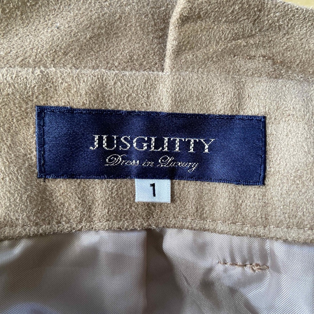 JUSGLITTY(ジャスグリッティー)のJUSGLITTY ベージュ フェイクスエードタイトスカート サイズ1 美品 レディースのスカート(ひざ丈スカート)の商品写真
