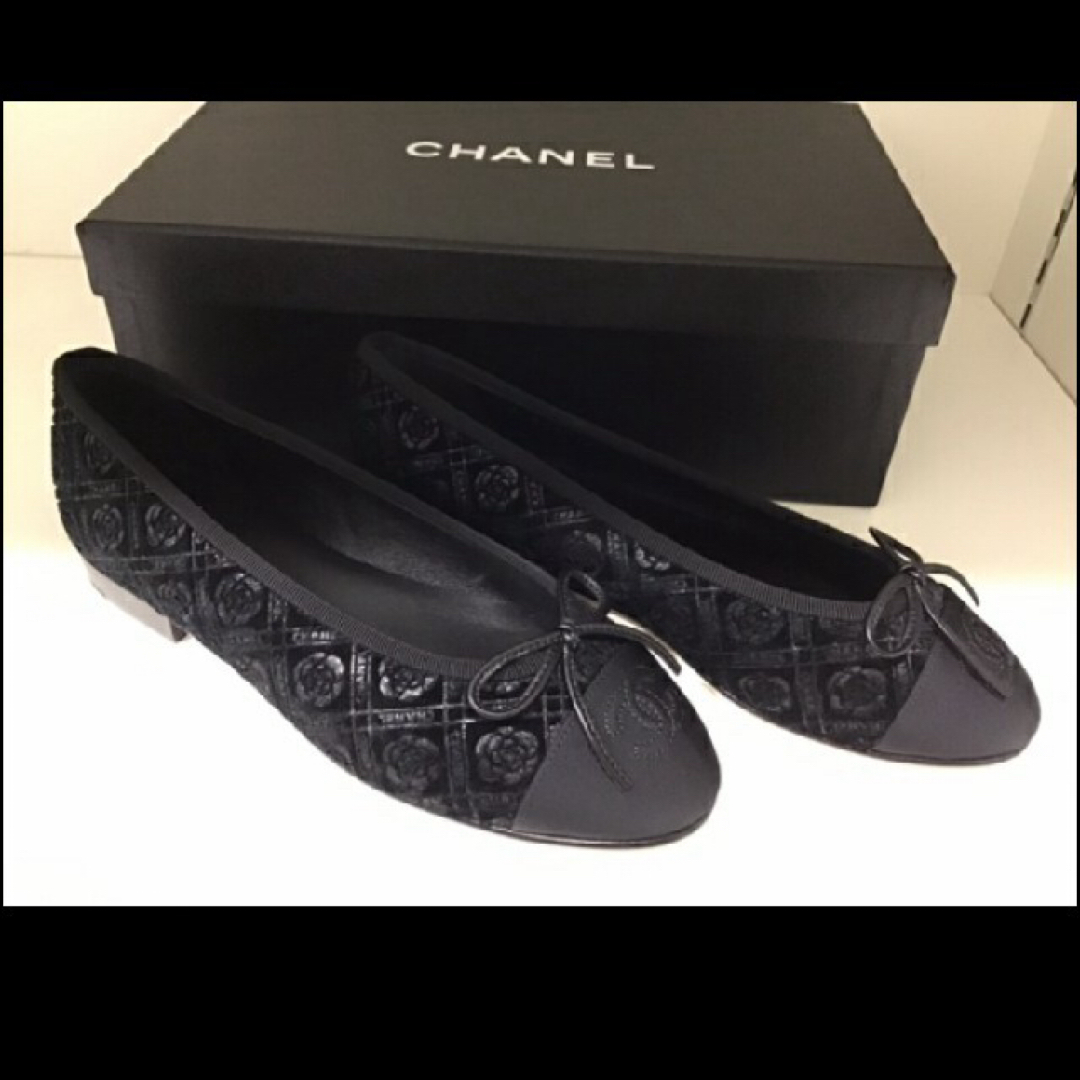 値下げ!CHANEL 靴37 バレエシューズカメリア黒 - フラット 値下げ!CHANEL 靴37 バレエシューズカメリア黒 - フラット