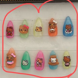 nail No.233 キッズサイズ ガングロキティネイル(つけ爪/ネイルチップ)