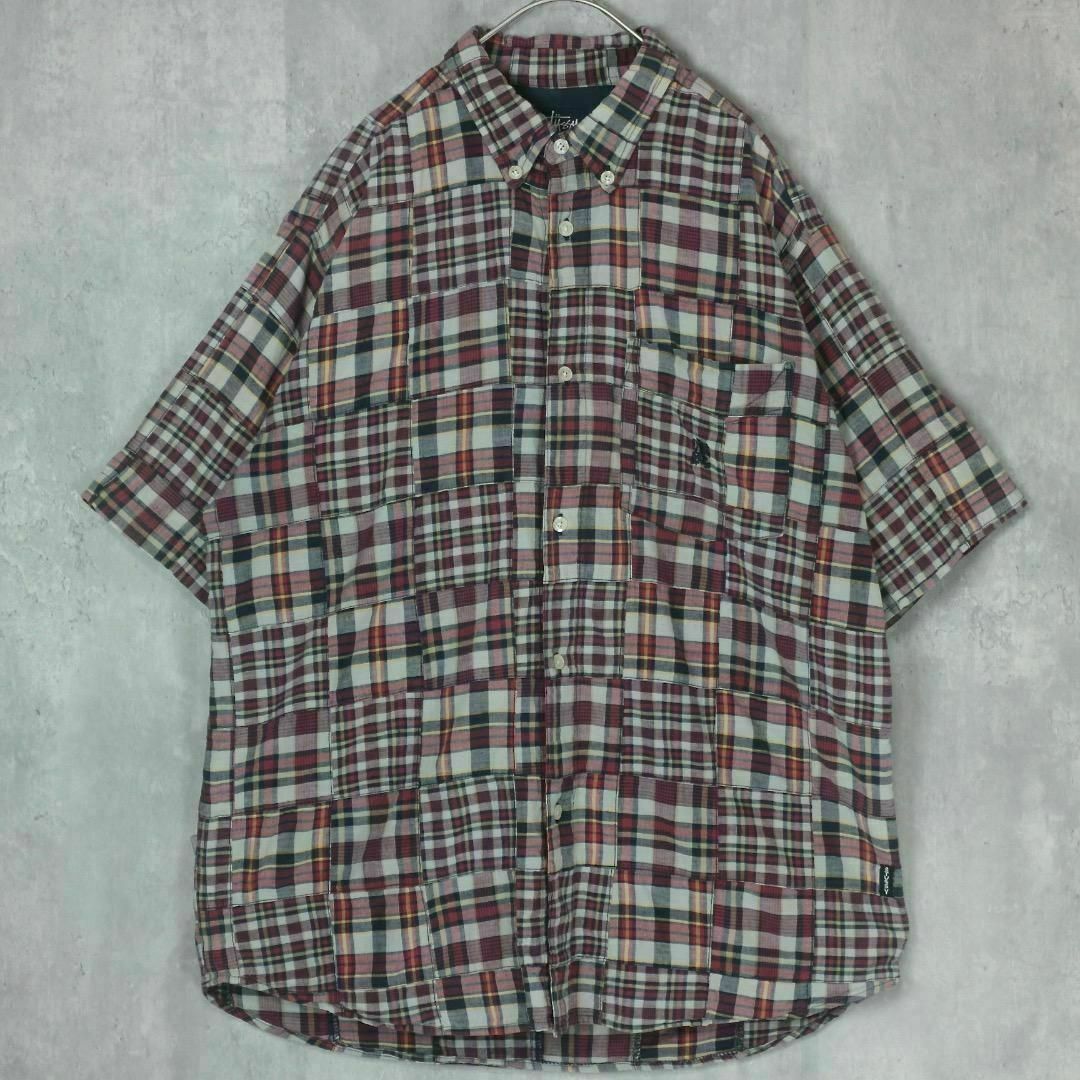 STUSSY - 【希少】old stussy 90s パッチワーク チェック 半袖 STUSSY - 【希少】old stussy 90s パッチワーク チェック 半袖
