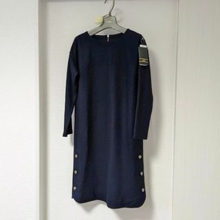 レリアン(leilian)のレリアン❤️新品❤️ウール毛シルバーボタン柔らかワンピース濃紺ネイビー9号(ひざ丈ワンピース)