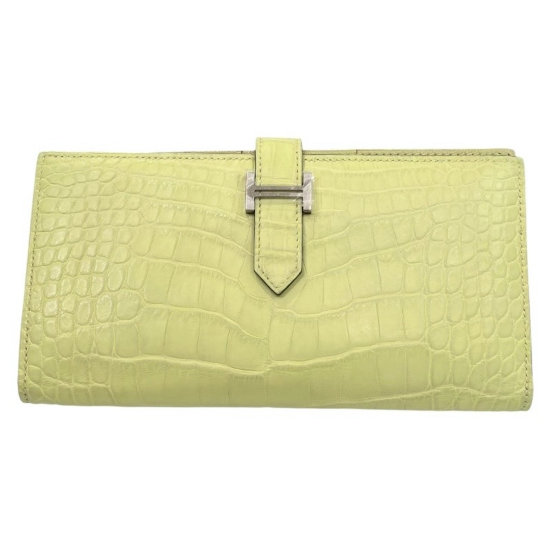 HERMES - 　エルメス HERMES ベアンスフレ Z刻印 ジョーヌブルジョン×シルバー金具 アリゲーターマット レディース 二つ折り財布