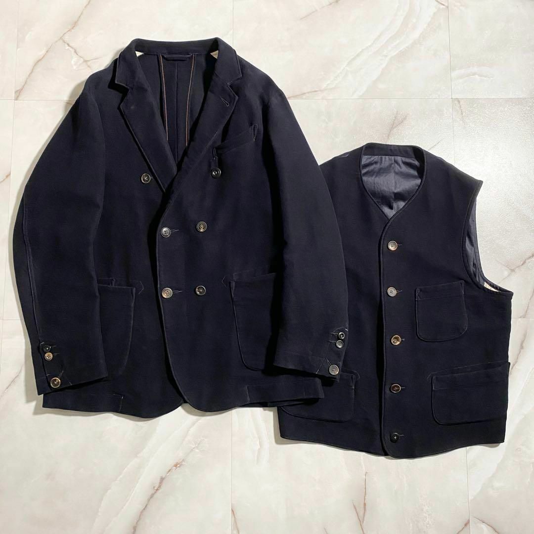 B14912 美品 45R コットンモクロディのダブルジャケット+ベスト B14912 美品 45R コットンモクロディのダブルジャケット+ベスト