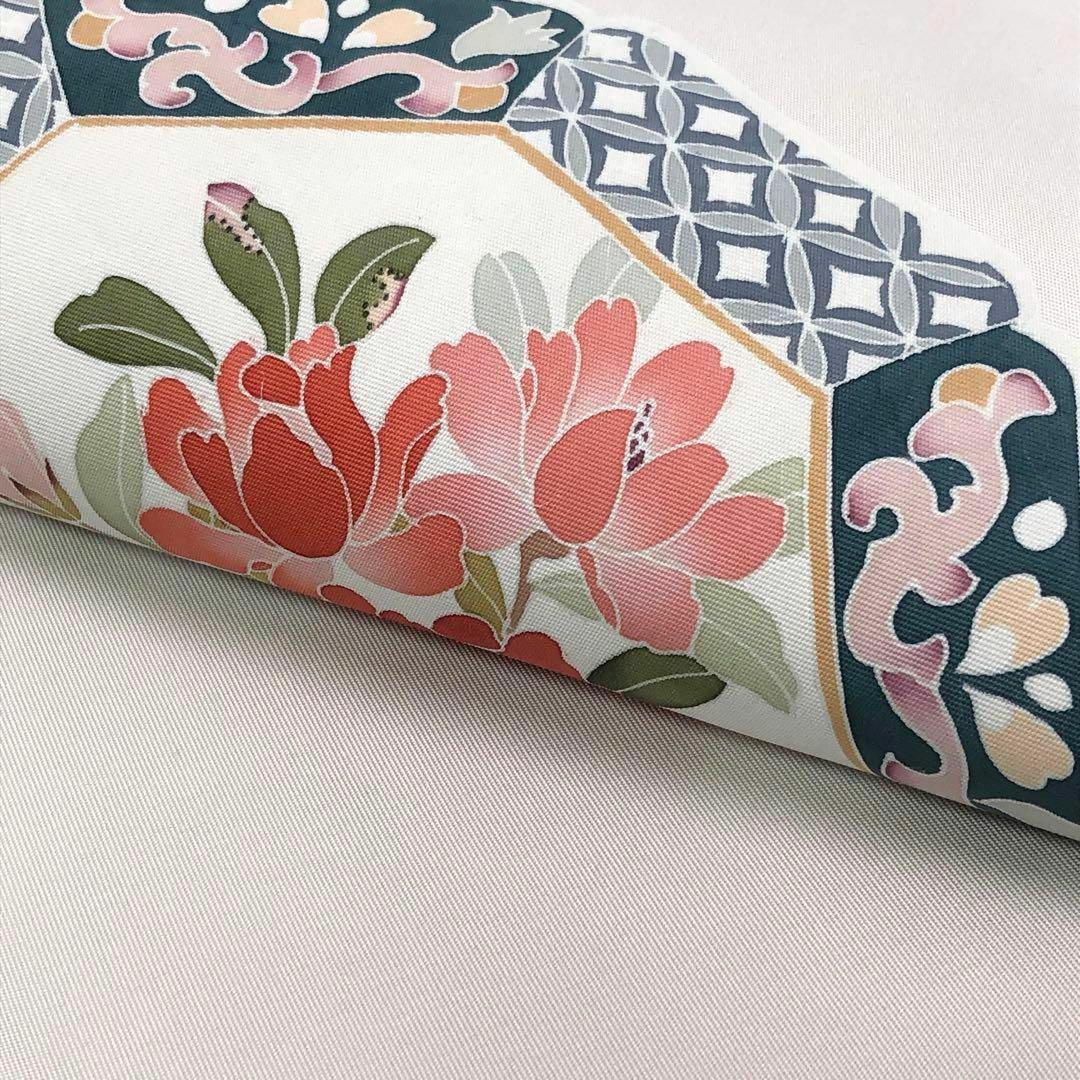 名古屋帯 作家物 塩瀬 友禅 流水に花模様 灰白色 O-4381 名古屋帯 作家物 塩瀬 友禅 流水に花模様 灰白色 O-4381