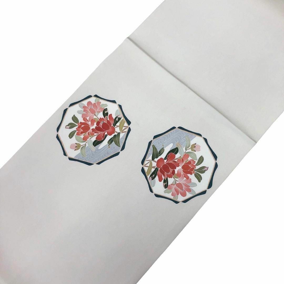 名古屋帯 作家物 塩瀬 友禅 流水に花模様 灰白色 O-4381 名古屋帯 作家物 塩瀬 友禅 流水に花模様 灰白色 O-4381