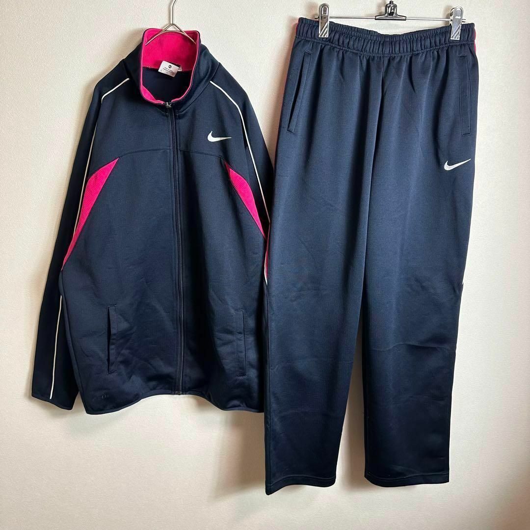セットアップ NIKE ナイキ ロゴ刺繍ジャージ上下 紺ピンク 騒々 セットアップ NIKE ナイキ ロゴ刺繍ジャージ上下 紺ピンク 騒々