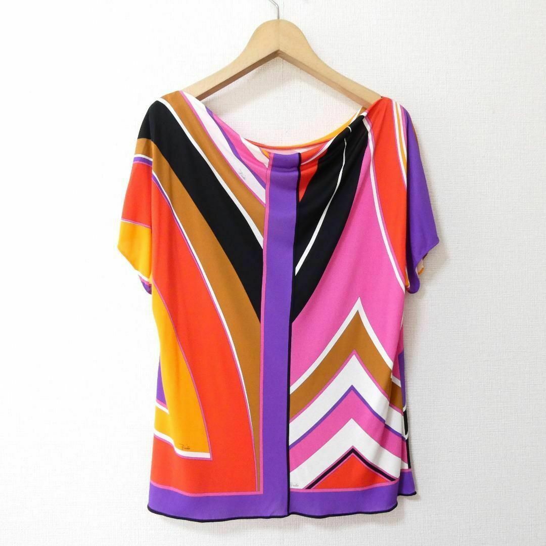 美品 EMILIO PUCCI レーヨン×シルク 総柄 カットソー ブラウス 美品 EMILIO PUCCI レーヨン×シルク 総柄 カットソー ブラウス