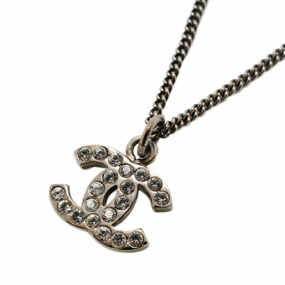 CHANEL - 【4jsb1124】シャネル ネックレス ココマーク ラインストーン メタル シルバー【中古】レディース