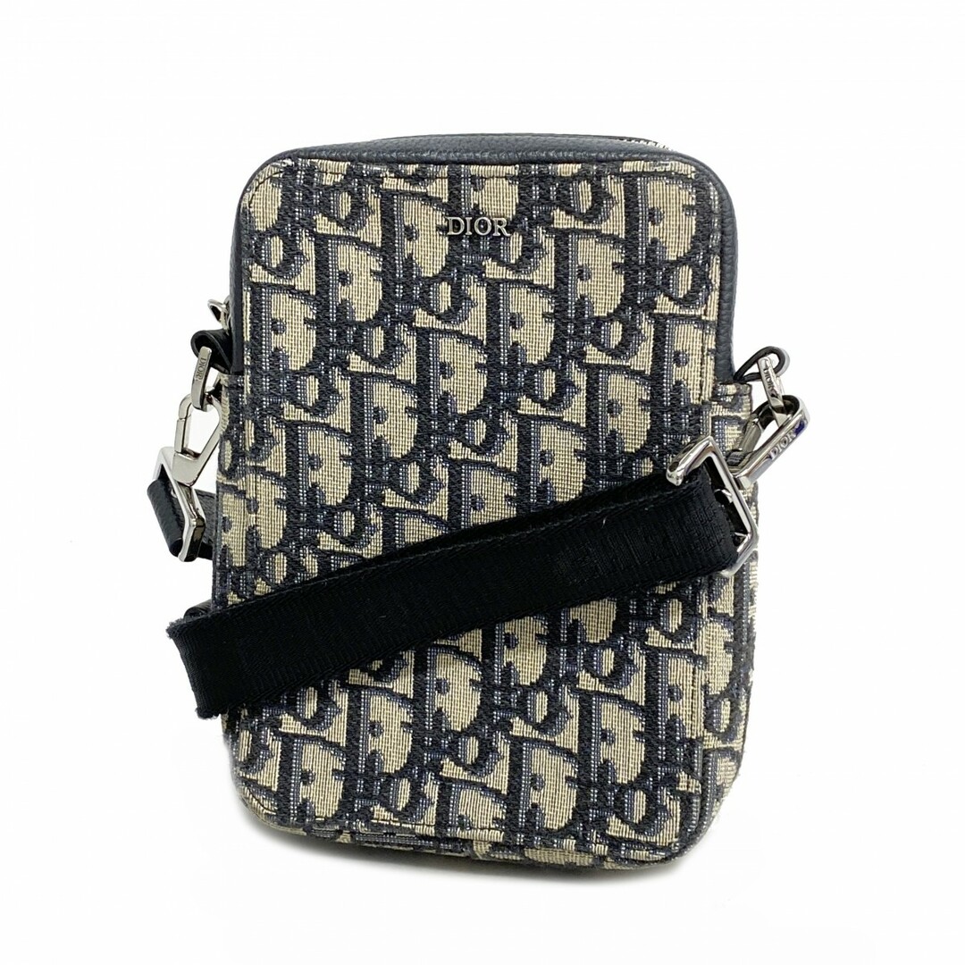 Christian Dior - 【4td4078】クリスチャンディオール ショルダーバッグ オブリーク キャンバス ブラック シルバー金具【中古】メンズ