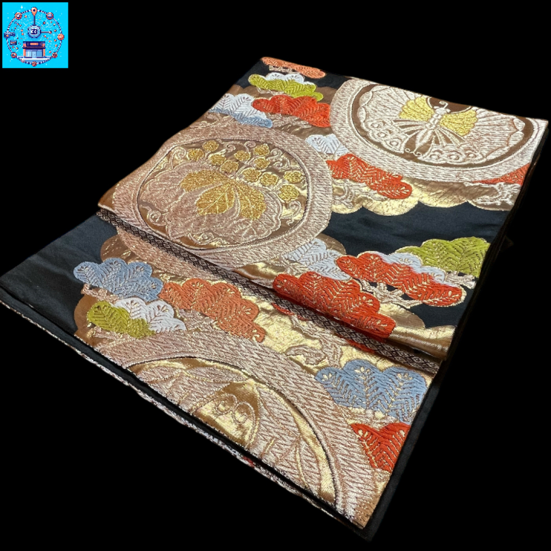 美品】 六通柄袋帯 松雪輪紋様 金糸 ゴールド系 黒留袖 色留袖 美品】 六通柄袋帯 松雪輪紋様 金糸 ゴールド系 黒留袖 色留袖