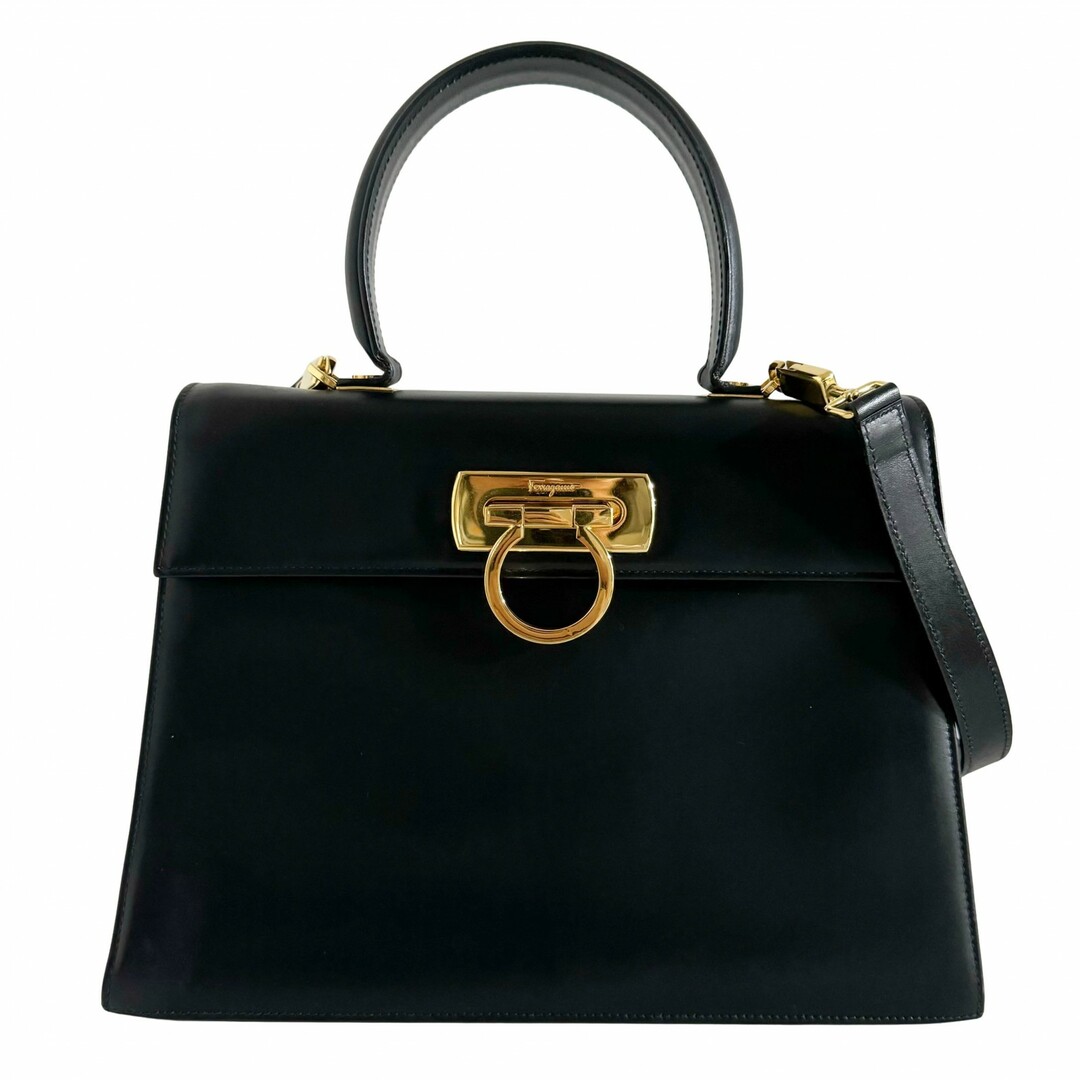 Salvatore Ferragamo - 【SALVATORE FERRAGAMO / サルヴァトーレフェラガモ】ガンチーニ レザー 2way ブラック ハンドバッグ