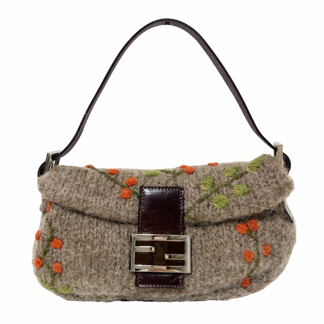 FENDI - 【FENDI / フェンディ】バゲット ブラウン ウール フラワー ショルダーバッグ