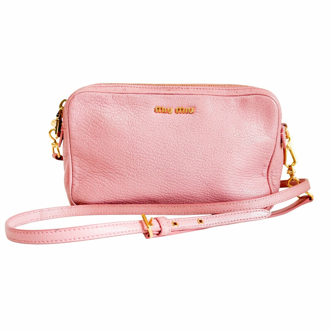 MIU MIU - 【MIU MIU / ミュウ ミュウ】ピンク カーフレザー クロスボディ ポーチバッグ