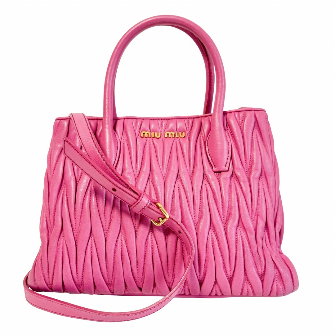 MIU MIU - 【MIU MIU / ミュウ ミュウ】ナッパレザー マトラッセ レザー ピンク ショルダーバッグ