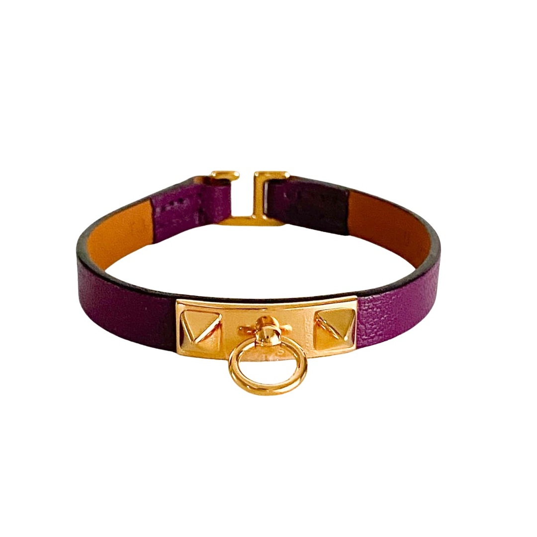 HERMES - 【HERMÈS / エルメス】リヴァル コリエドシアン 紫 ゴールド金具 スウィフト レザー ブレスレット