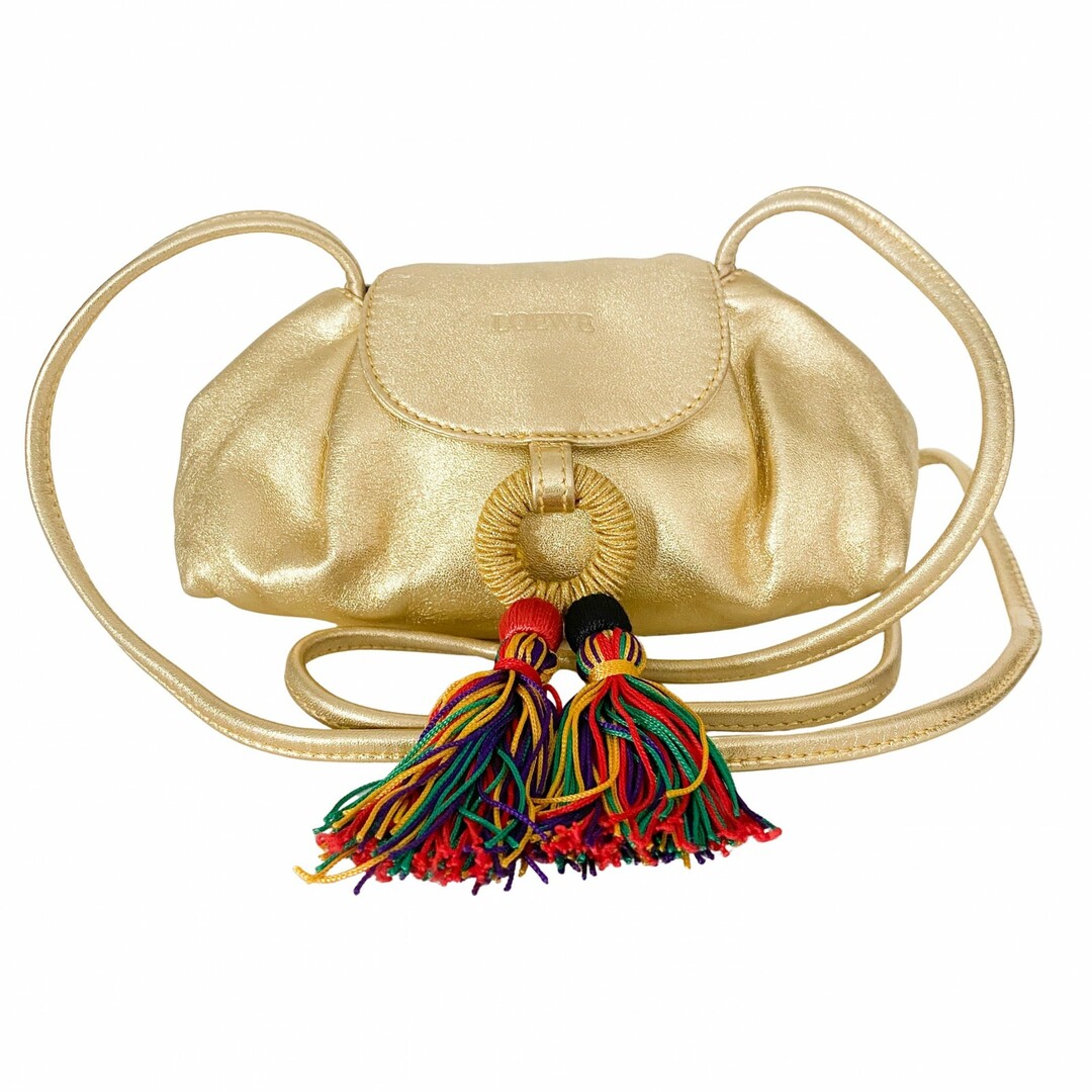 LOEWE - 【LOEWE / ロエベ】メタリックゴールド レザー タッセル フリンジ ミニ ショルダーバッグ