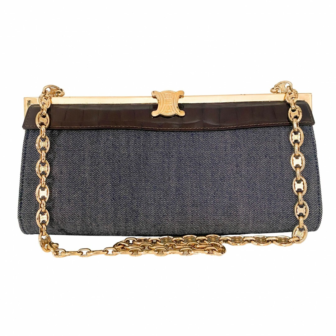 CELINE - 【CELINE / セリーヌ】マカダムトリオンフ ネイビー2WAY デニム  ゴールドチェーンショルダーバッグ