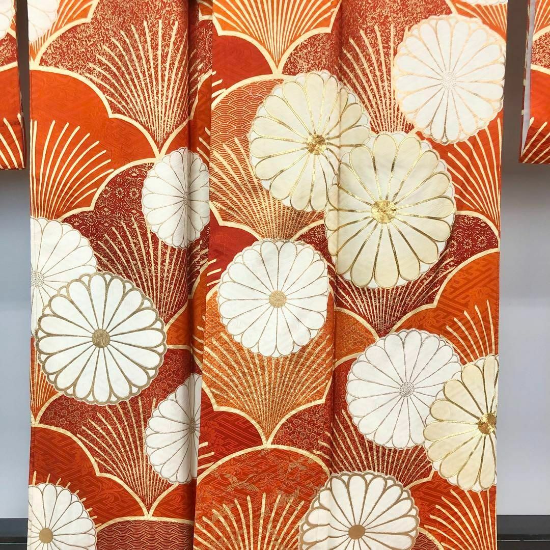 【12月スーパーSALE 15％OFF】 成人式 振袖 MK-1279 大輪の菊の花 橙色 金駒刺繍 着物・浴衣