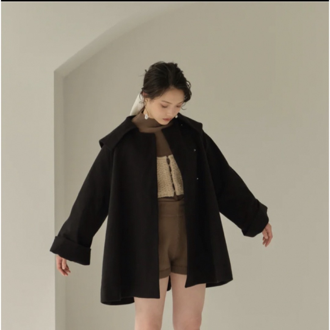 eaphi 】big collar middle coat - black eaphi 】big collar middle coat - black