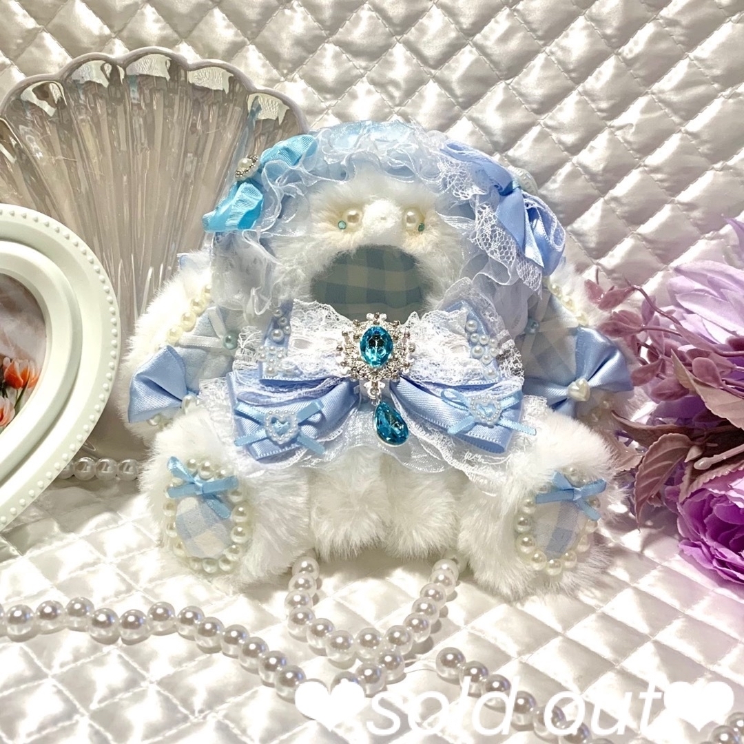 ❤︎おすわりぬい服 ぬい服 ハンドメイド 10cm にじぱぺ 白×水色 ❤︎おすわりぬい服 ぬい服 ハンドメイド 10cm にじぱぺ 白×水色