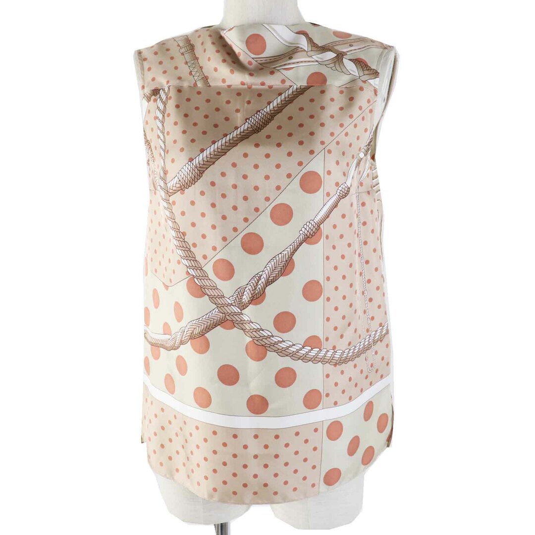 HERMES - 極美品◎HERMES エルメス 2021年製 Clic Clac a Pois クリック クラック ドット シルク100％ ノースリーブトップス ベージュ オレンジ系 34 フランス製 正規品 レディース