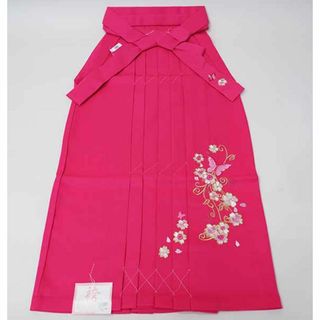刺繍袴 単品 女性用 行灯袴 袴下91cm 濃いピンク ヘラあり 桜 蝶々(和服/着物)