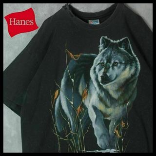 Hanes - 【希少】ヘインズ 90s Tシャツ USA製 アニマル 狼 ウルフ グレー XL