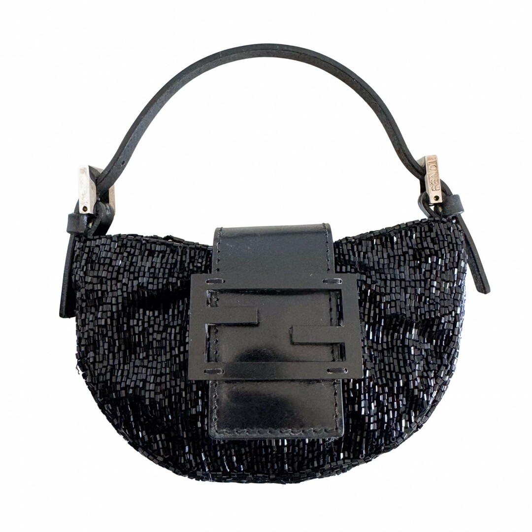 FENDI - 【FENDI / フェンディ】ブラック バゲット ビーズ クロワッサン ハンドバッグ ミニバッグ
