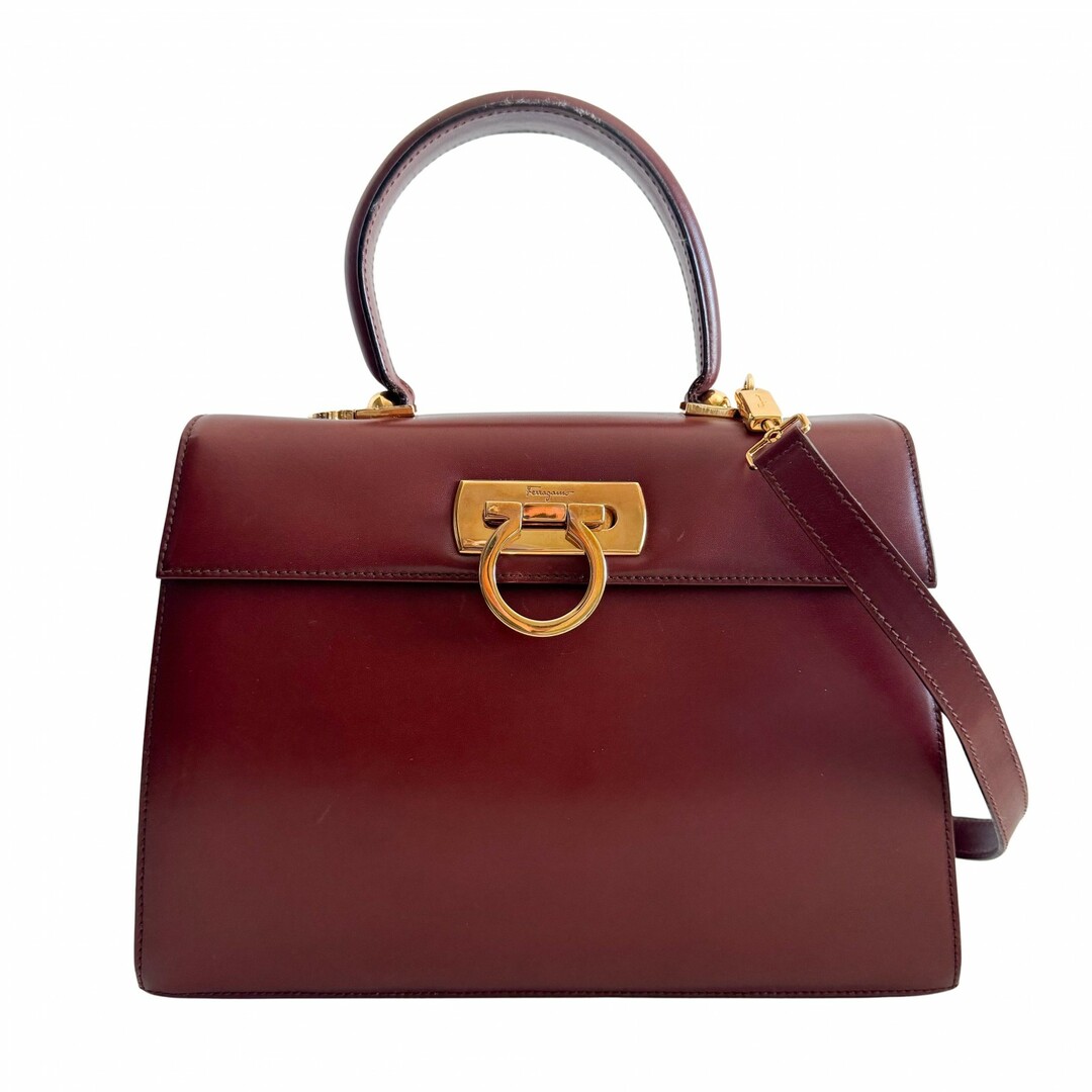 Salvatore Ferragamo - 【SALVATORE FERRAGAMO / サルヴァトーレフェラガモ】ガンチーニ レザー 2way ブラック ハンドバッグ