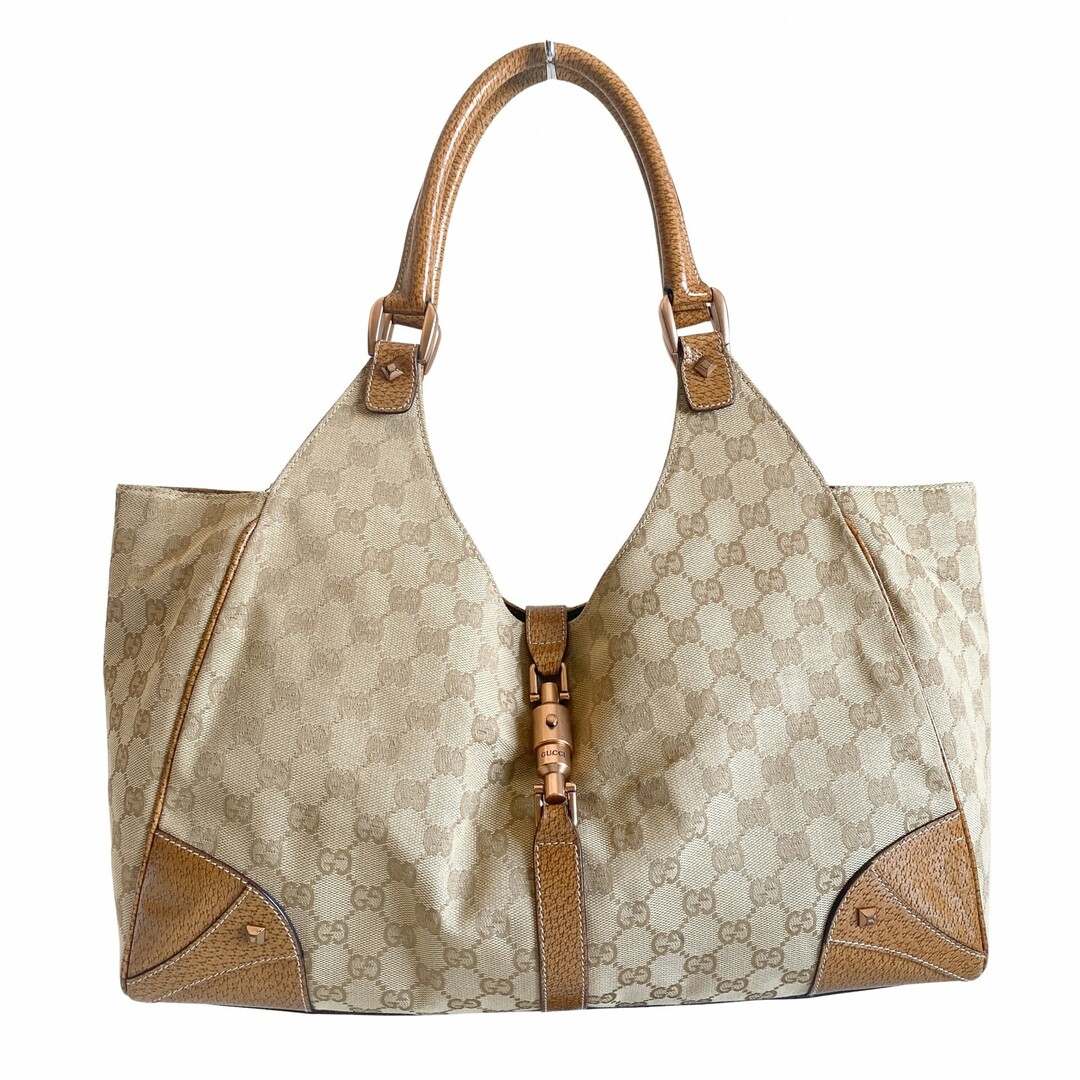 GUCCI - 【GUCCI / グッチ】ニュージャッキー 茶 レザー キャンバス ショルダーバッグ