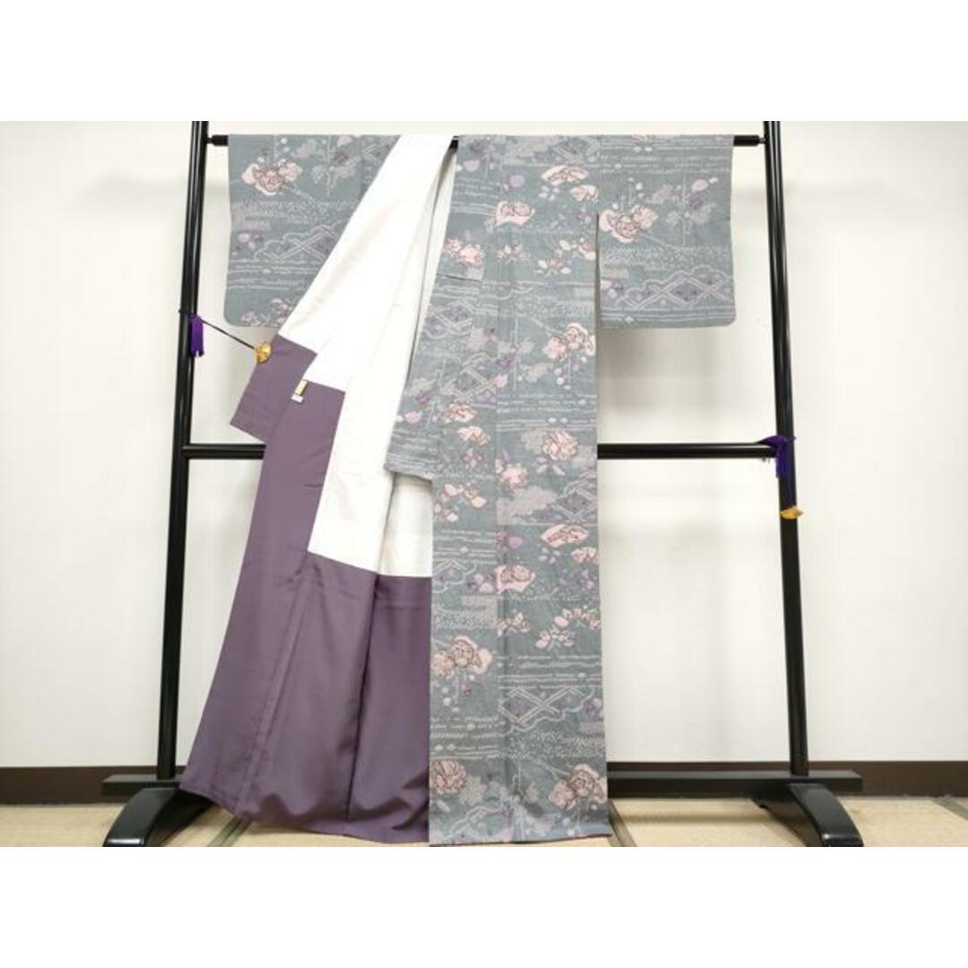 平和屋本店□極上 西洞院辻が花 大脇一心 紬 辻が花 絞り 錫色地 平和屋本店□極上 西洞院辻が花 大脇一心 紬 辻が花 絞り 錫色地