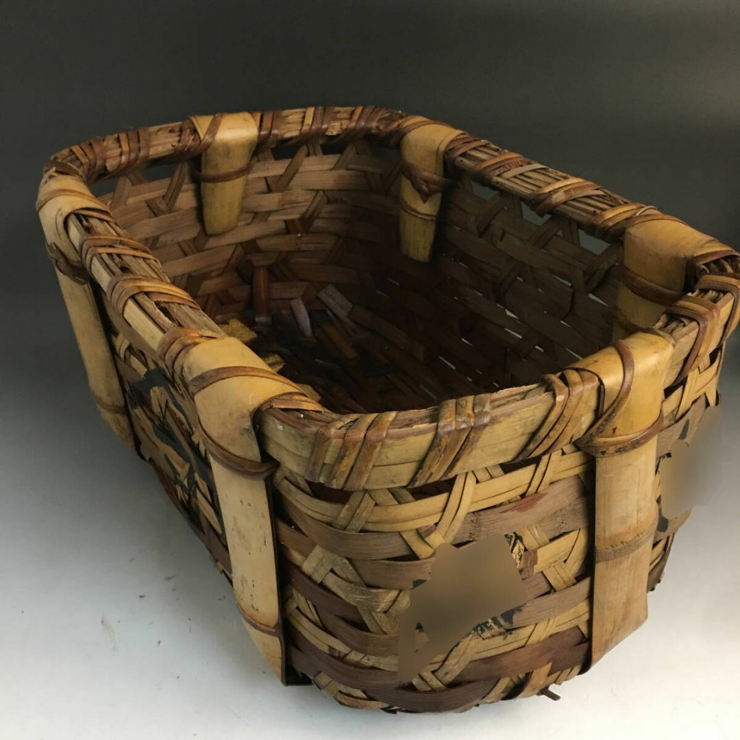 【旧家蔵出し】時代物 極上品 竹編網代細工 大きめ 竹籠 網籠 魚籠 野菜籠 網 旧家蔵出し】時代物 極上品 竹編網代細工 大きめ 竹籠 網籠 魚籠