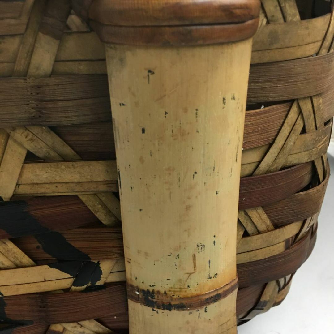 【旧家蔵出し】時代物 極上品 竹編網代細工 大きめ 竹籠 網籠 魚籠 野菜籠 網 旧家蔵出し】時代物 極上品 竹編網代細工 大きめ 竹籠 網籠 魚籠