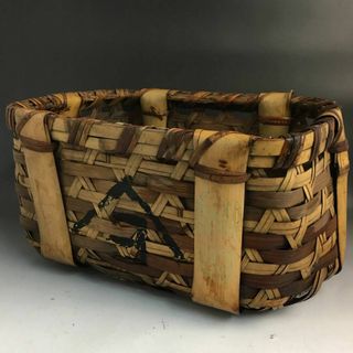 【旧家蔵出し】時代物 極上品 竹編網代細工 大きめ 竹籠 網籠 魚籠 野菜籠 網(バスケット/かご)