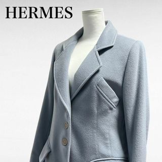 HERMES - 【美品】エルメス カシミア 100 コート ブルー 大きめ HERMES - 【美品】エルメス カシミア 100 コート ブルー 大きめ
