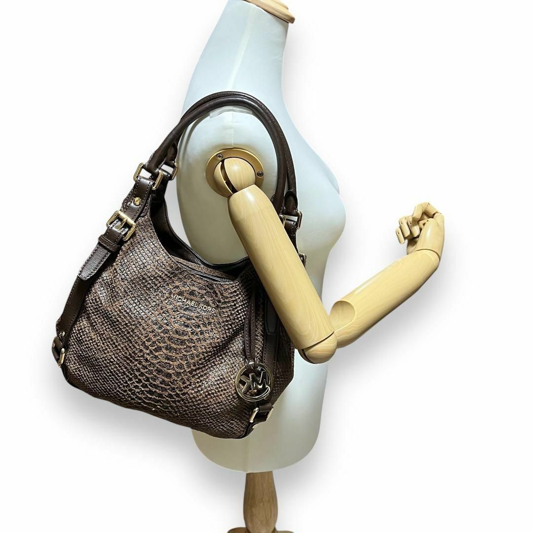 極美品 983 MICHAEL KORS パイソン トートバッグ レザー 茶 極美品 983 MICHAEL KORS パイソン トートバッグ レザー 茶